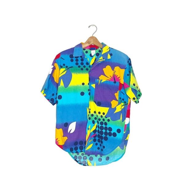 Vintage 80s 90s S Small OP Ocean Pacific Hawaiian Shirt All Over Print - Picture 1 of 6